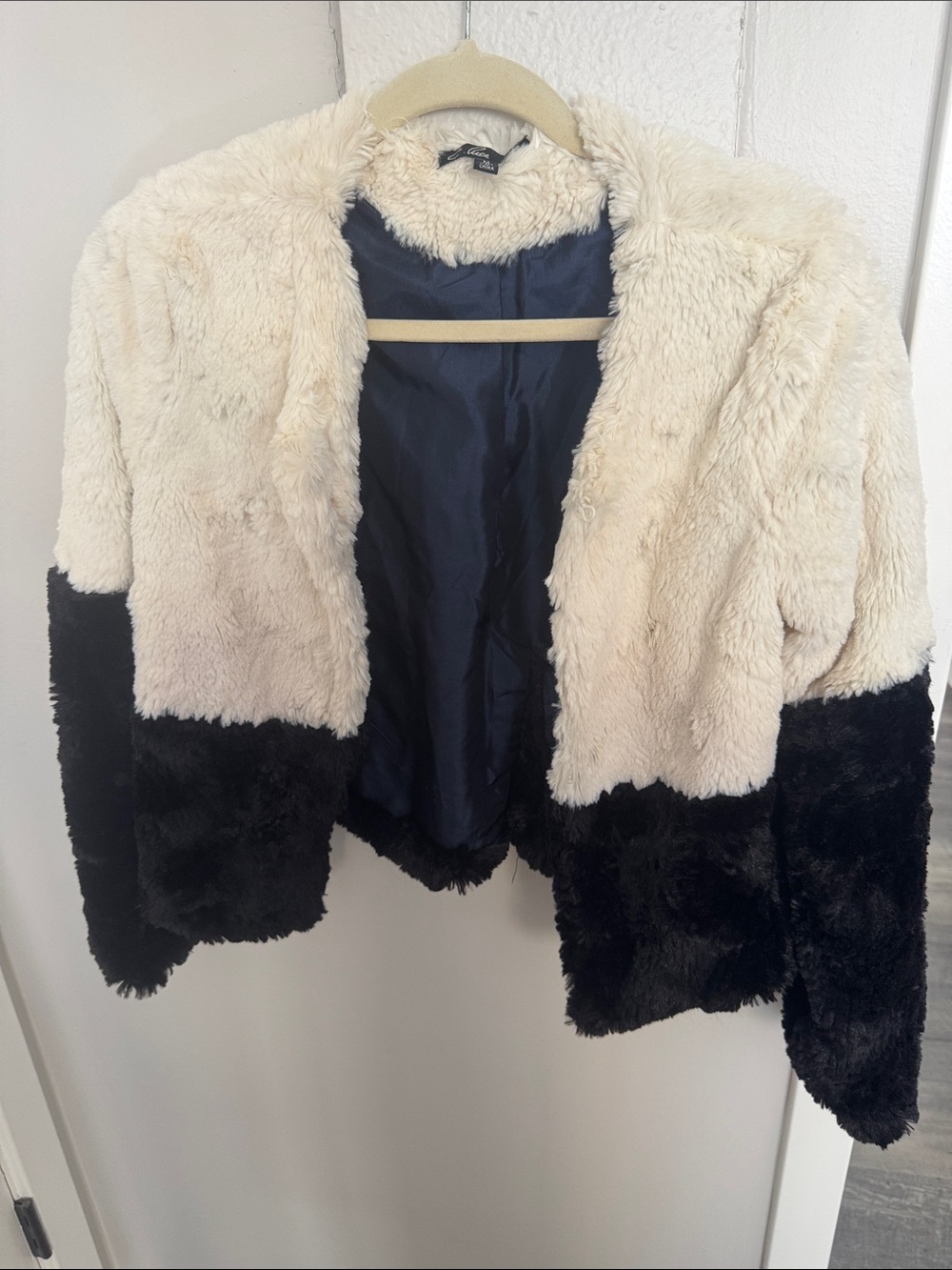 Free People Two-Tone Teddy Jacket in Cream and Black